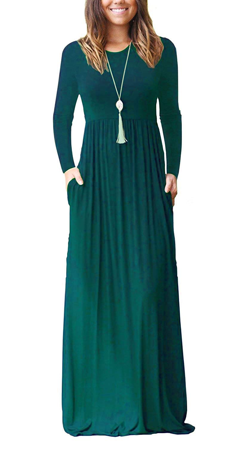 AUSELILY Women's Classic Long Sleeve Dress Loose Plain Long Casual Maxi Dresses with Pockets 2026