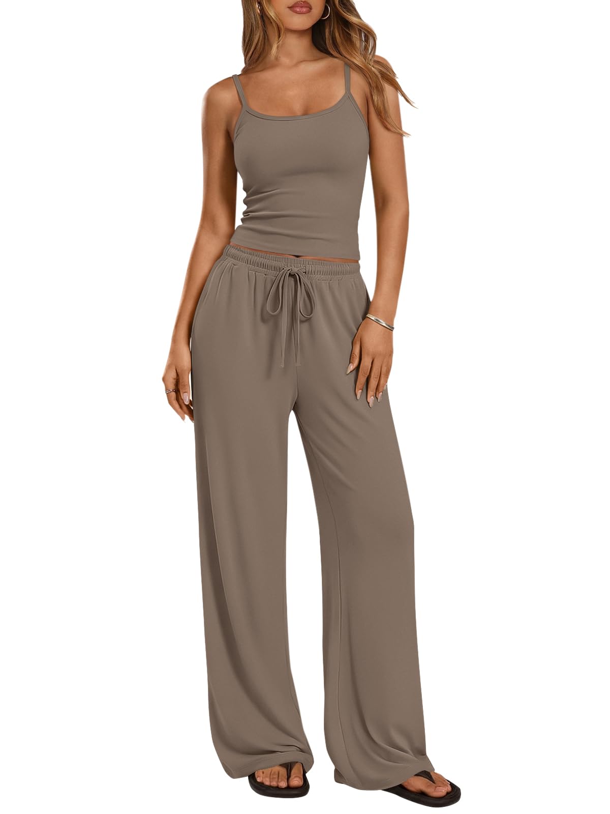 Trendy Queen Women's 2 Piece Lounge Set Summer Outfits - Camisole Top & Wide Leg Pants