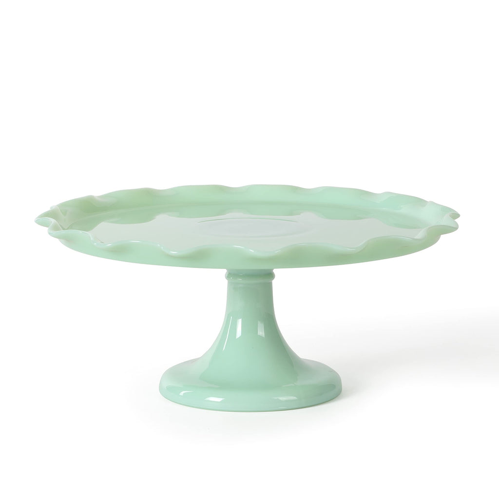 Martha Stewart Watercrest Glass Cake Stand, 10.2 Inch Footed Pedestal Cake Plate with Scalloped Ruffled Edge, Clear Handmade Glassware for Weddings, Parties, and Dessert Display