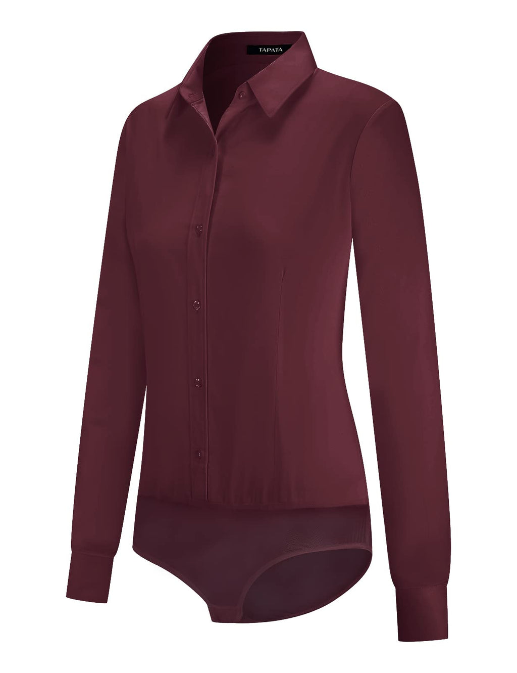 Tapata Womens Bodysuit Blouse Button Down One-Piece Long Sleeve Solid Office Work Shirt Casual Tops