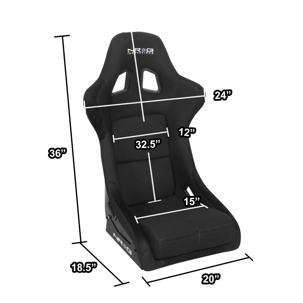 NRG Innovations NRG-FRP-330 Fiber Glass Fixed Back Bucket Racing Seat (Small), 4 pt Harness Compatibility, Black Seat Cover, 19"W X 18" D X 34" H