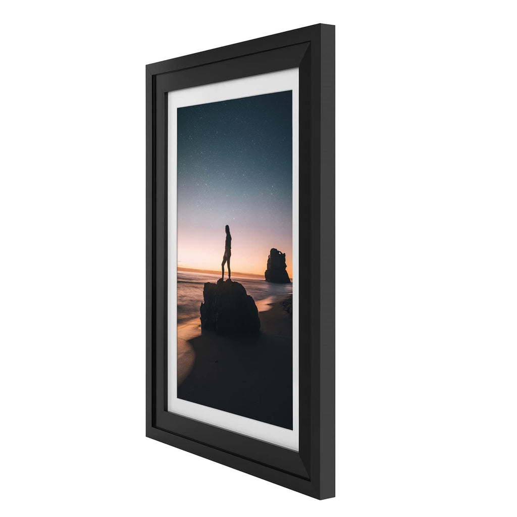 Golden State Art, 13x19 Picture Frame - Displays 11x17 Photo with Mat or 13x19 Without Mat, Wide Moulding Solid Wood Frame for Wall Display, Black