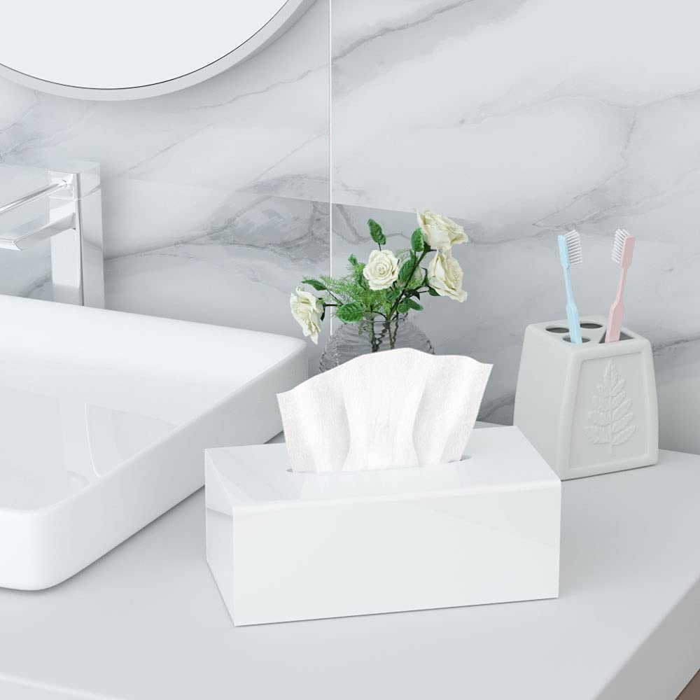 HIIMIEI Tissue Box Cover, Acrylic Tissue Holder Napkin Dispenser for Home Office Restaurant Desk Decor, Black Square 5.4x5.4x5.4''