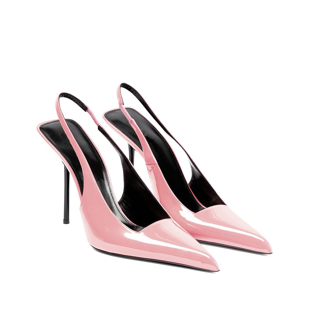THESHY Women's Pointed Toe High Stiletto Heels Slingback Stretch Slip-on Pumps Backless Patent Leather Fashion Dress Shoes for Women