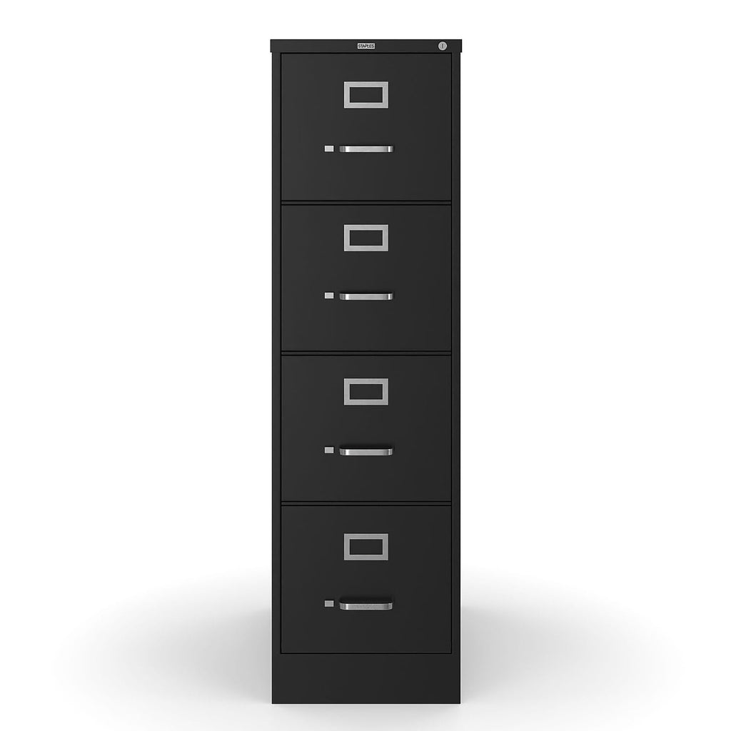 Staples 4-Drawer Vertical File Cabinet, Letter Size Documents, Lockable, 25" D x 15" W x 51.97" H, Black