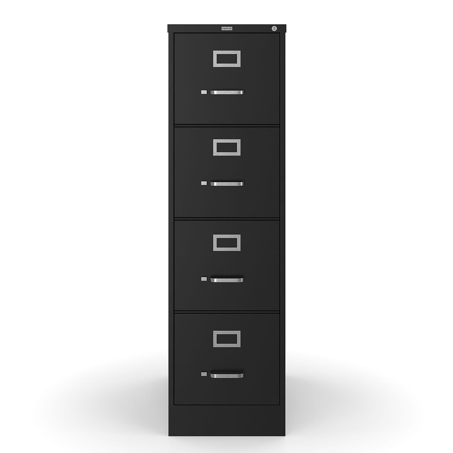 Staples 4-Drawer Vertical File Cabinet, Letter Size Documents, Lockable, 25" D x 15" W x 51.97" H, Black
