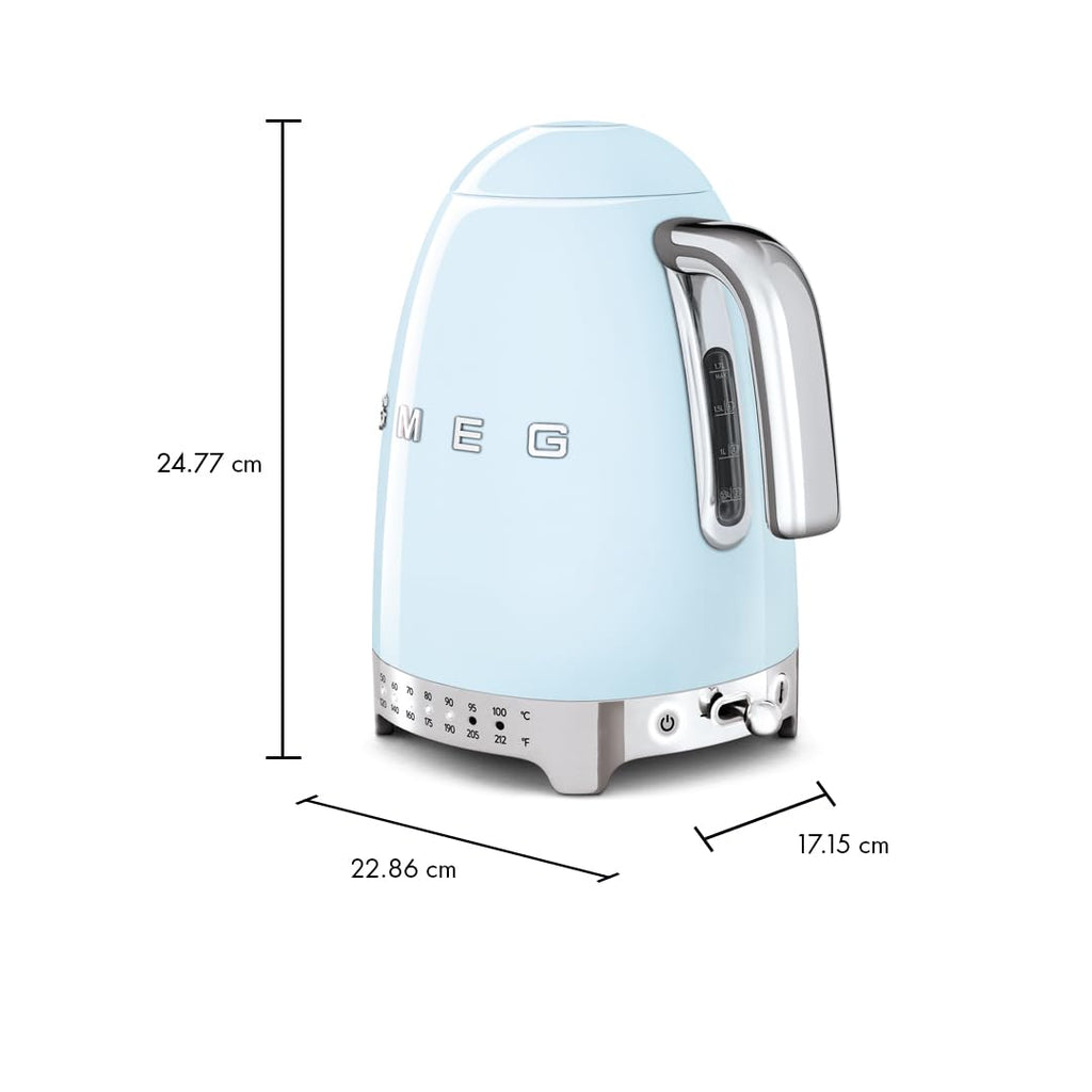 SMEG Variable Temperature Electric Kettle 1.7L (7 Cup), Stainless Steel Tea & Coffee Kettle, Fast Boil, Adjustable Temp 122°F–212°F, Keep Warm, Auto Shut-Off, 360° Base, Retro Style-Black
