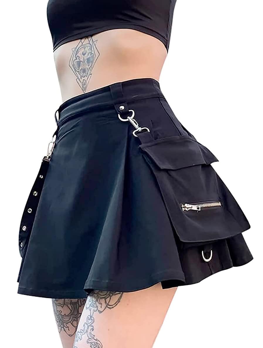 IDEALSANXUN Gothic Plaid Mini Skirts for Women Short High Waist Plaid Skirts