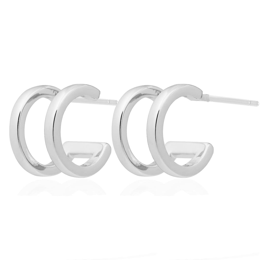 Obidos 14K Gold Plated Illusion Stud Earrings for Women | Triple Huggie Hoop Earrings for One Hole| Trendy Simple Hypoallergenic Fashion Accessories Gold Jewelry Gifts for Womens