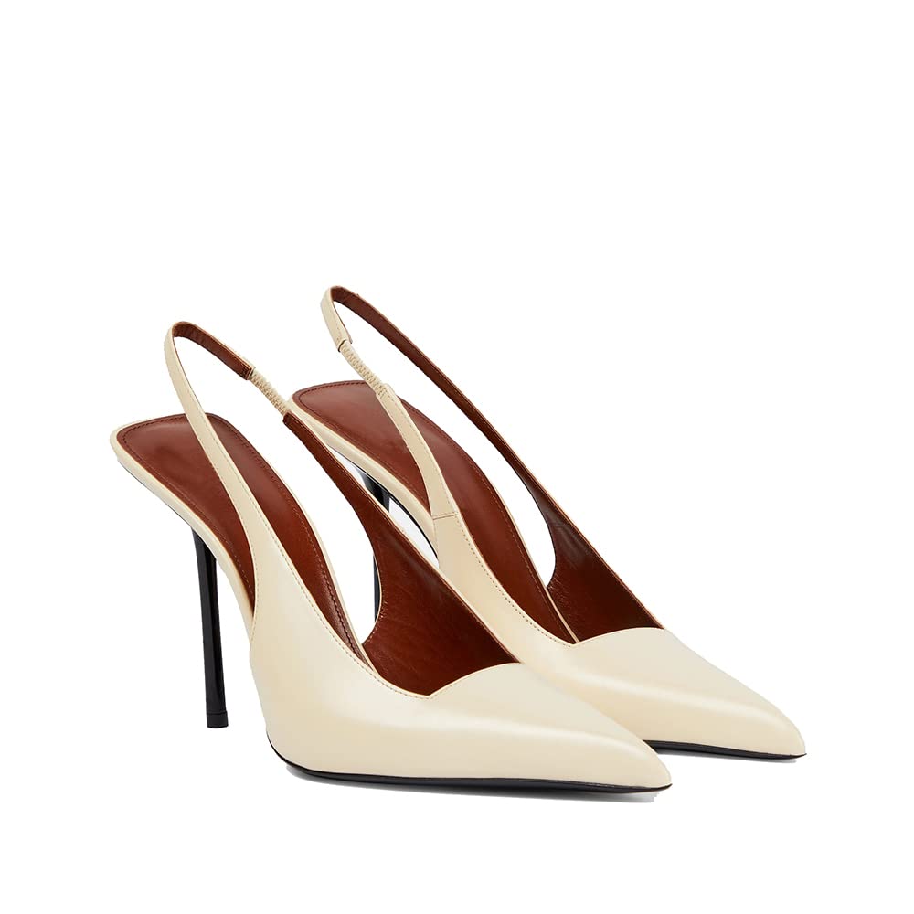 THESHY Women's Pointed Toe High Stiletto Heels Slingback Stretch Slip-on Pumps Backless Patent Leather Fashion Dress Shoes for Women