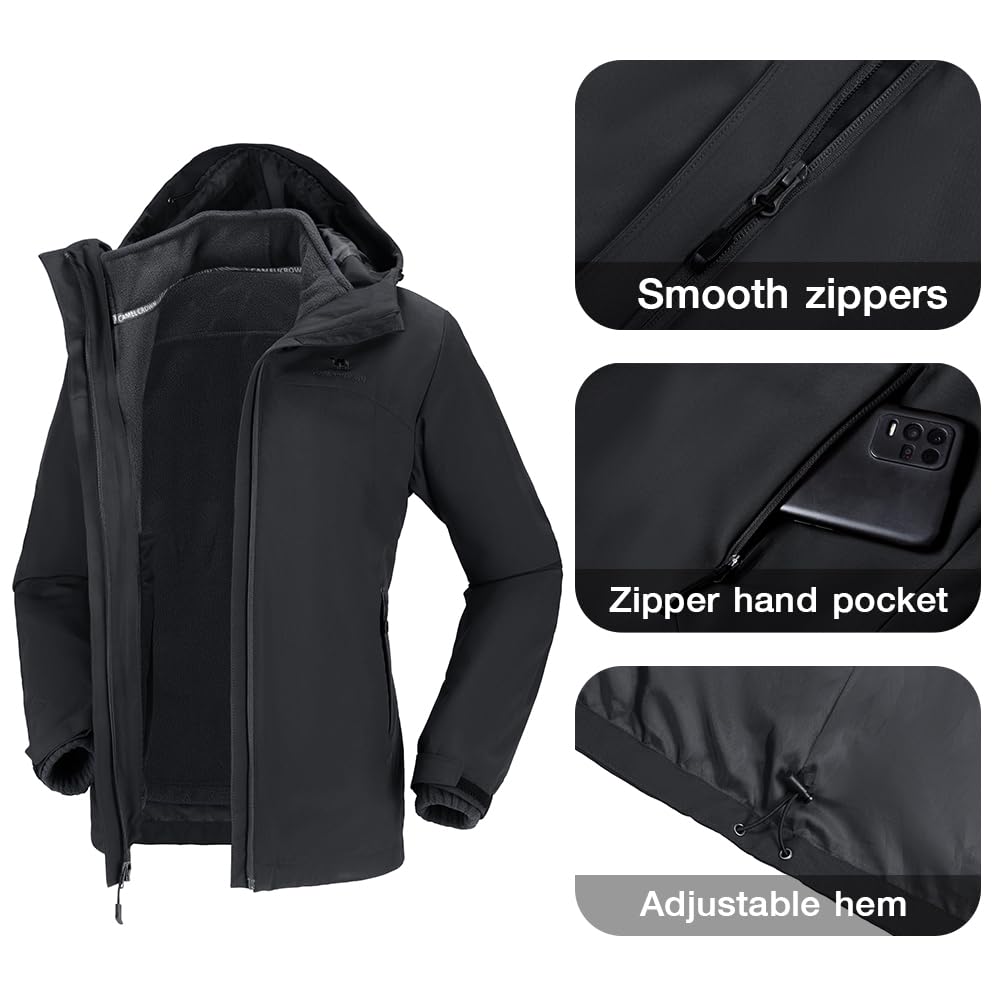 CAMEL CROWN Women's Ski Jacket Waterproof 3 in 1 Winter Coat with Fleece Inner Warm Windproof For Snow Outdoor Hiking