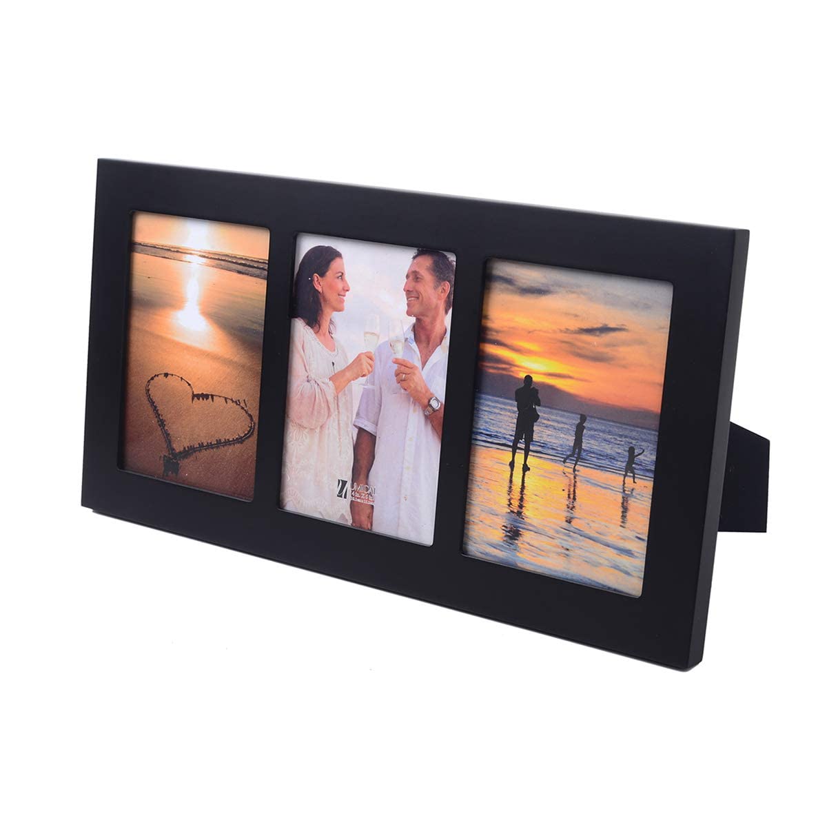 4x6 2-Opening Collage Frame Black Wood | Two 4x6 openings, shatter-resistant glass, tabletop & wall mount