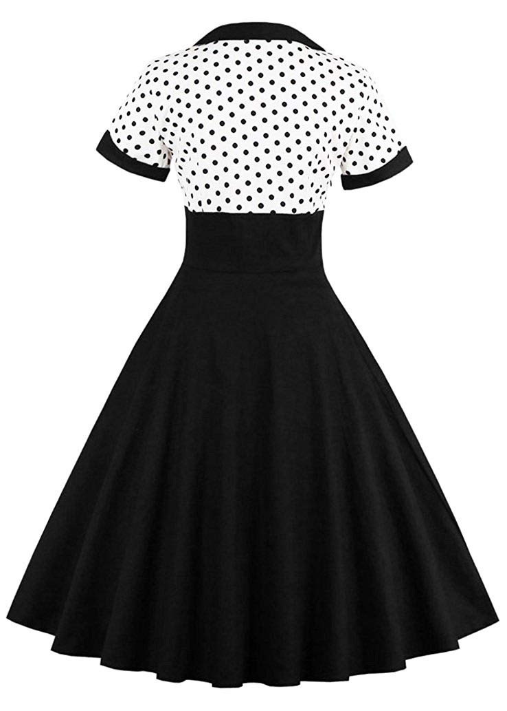 Nihsatin Vintage 1950s Retro Rockabilly Swing Dress Polka Dots Cocktail Dress with Belt
