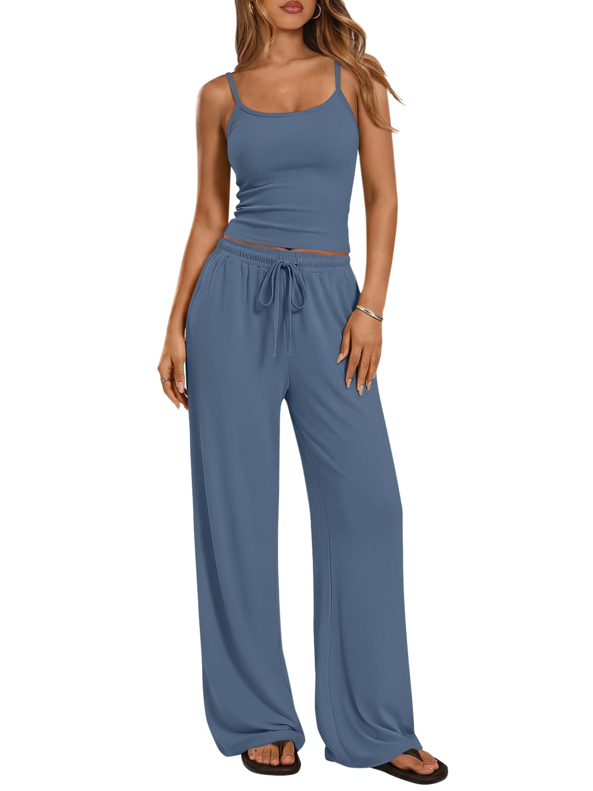 Trendy Queen Women's 2 Piece Lounge Set Summer Outfits - Camisole Top & Wide Leg Pants