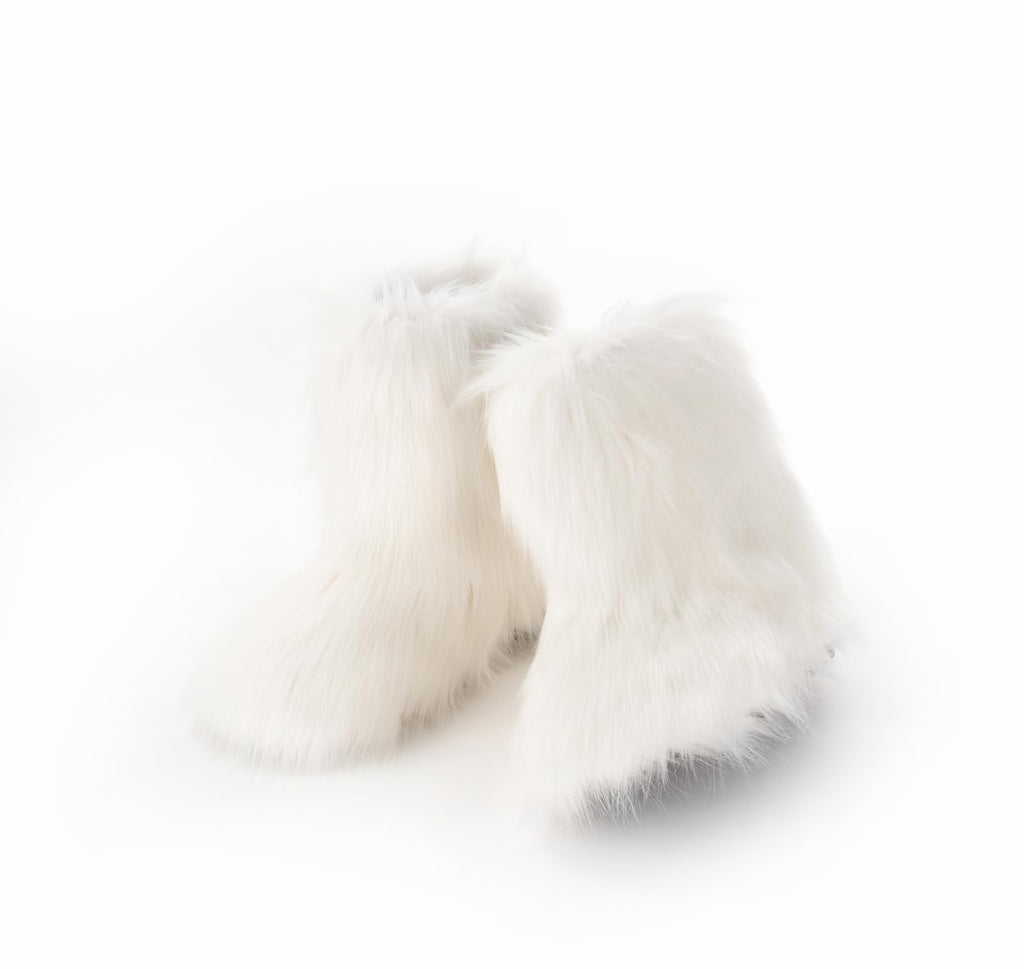 IXU Women's Faux Fur Boot Furry Fluffy Round Toe Suede Snow Winter Women Boots Comfy Plush Warm Short Outdoor Indoor Flat Shoes Mid-Calf Boots