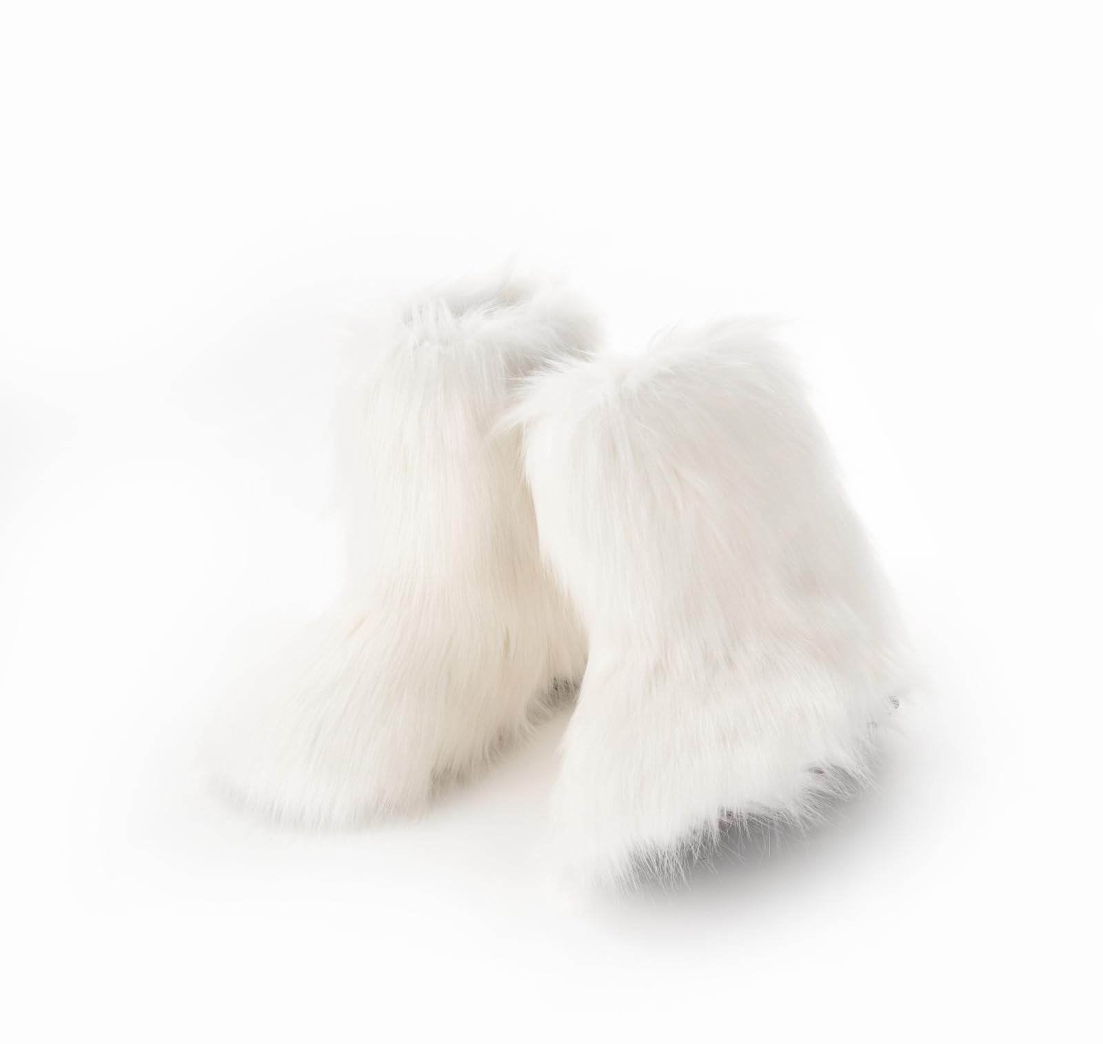 IXU Women's Faux Fur Boot Furry Fluffy Round Toe Suede Snow Winter Women Boots Comfy Plush Warm Short Outdoor Indoor Flat Shoes Mid-Calf Boots