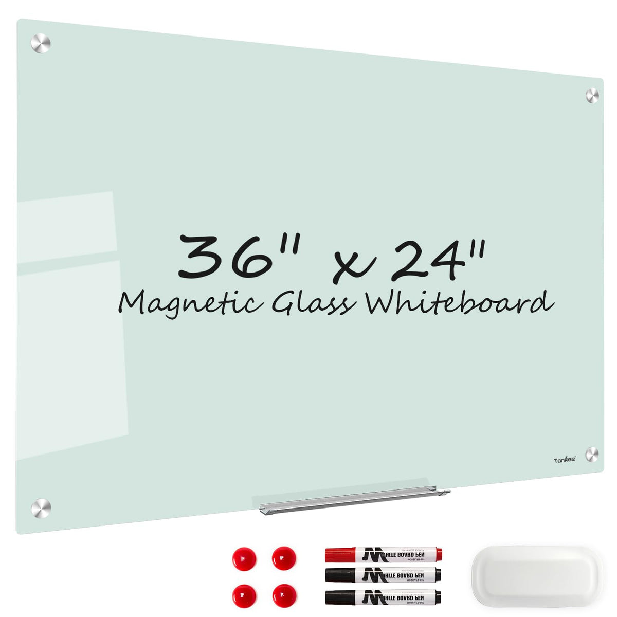 Dry Erase Board Black Magnetic Glass Whiteboard, TANKEE Modern Large Frameless Tempered Glass White Board for Wall, Office, School, Home, 36” x 24”, 3' x 2' White Board