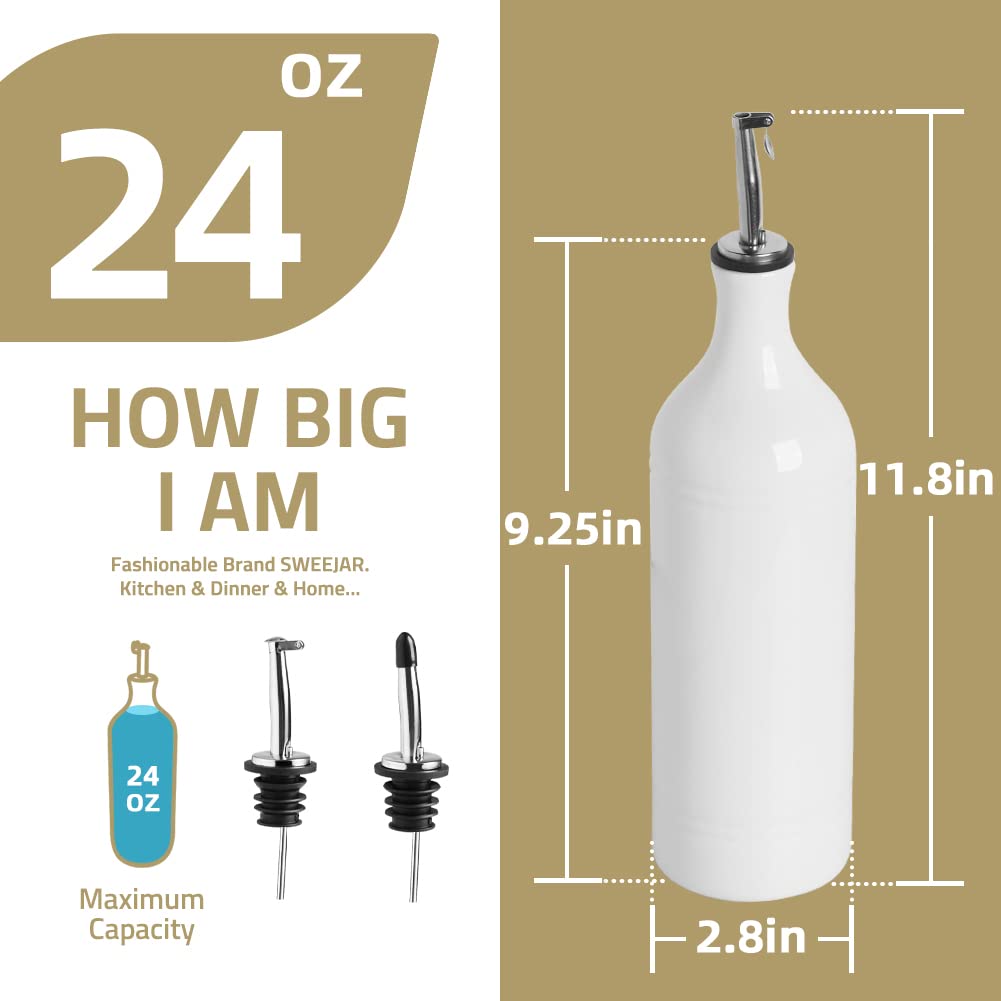 Sweejar Ceramic Olive Oil Dispenser Bottle, Opaque Oil Cruet Protects to Reduce Oxidation, Suitable for Storage Vinegar, Coffee Syrups & Other Liquids, Pack of 1, 15.5 Fl Oz(Beige)