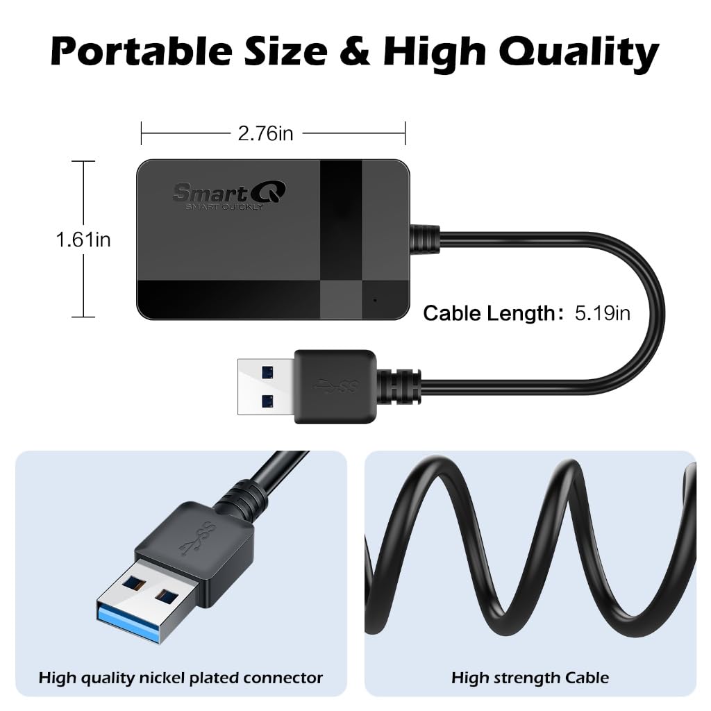 SmartQ C368 USB 3.0 Card Reader - Plug & Play, Compatible with Apple & Windows, Supports SD, Micro SD, MS, CF Cards