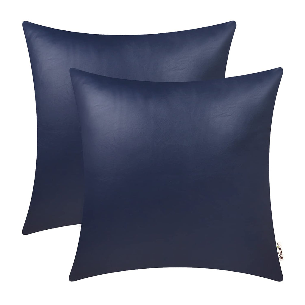 BRAWARM Faux Leather Throw Pillow Covers 16 X 16 Inches - Black Leather Pilow Covers Pack of 2, Solid Dyed Leather Pillowcases for Couch Bed Sofa Garden Home Decorative