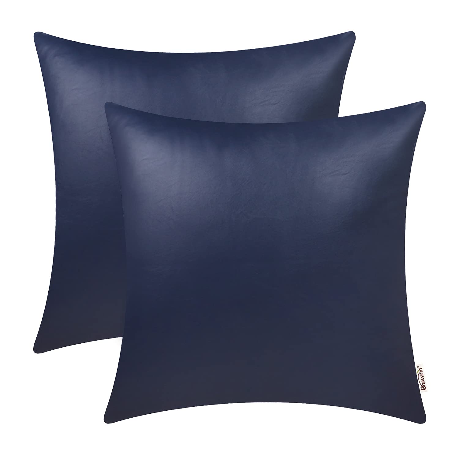 BRAWARM Faux Leather Throw Pillow Covers 16 X 16 Inches - Black Leather Pilow Covers Pack of 2, Solid Dyed Leather Pillowcases for Couch Bed Sofa Garden Home Decorative
