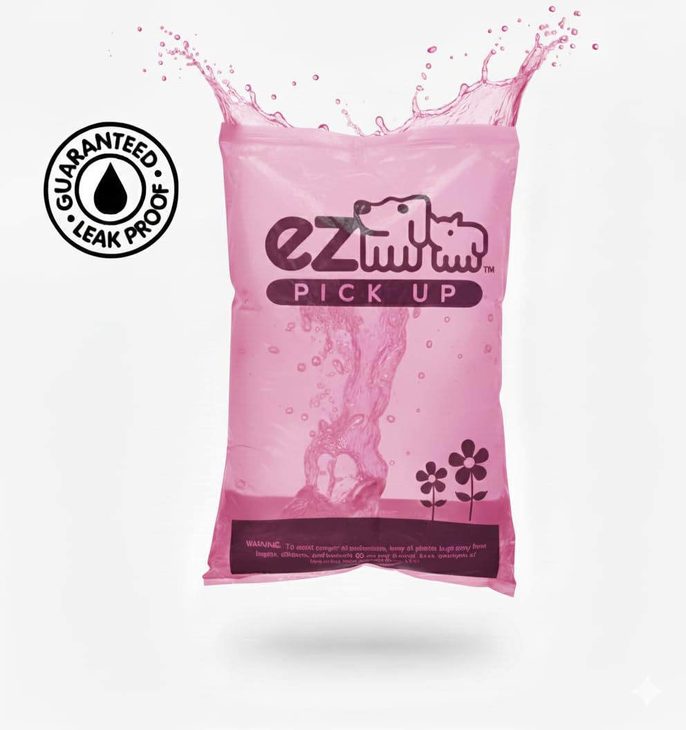 1000 Pet Waste Disposal Dog Poop Bags, EZ Pick Up Bag, Pink (single roll), 9"x12" Large