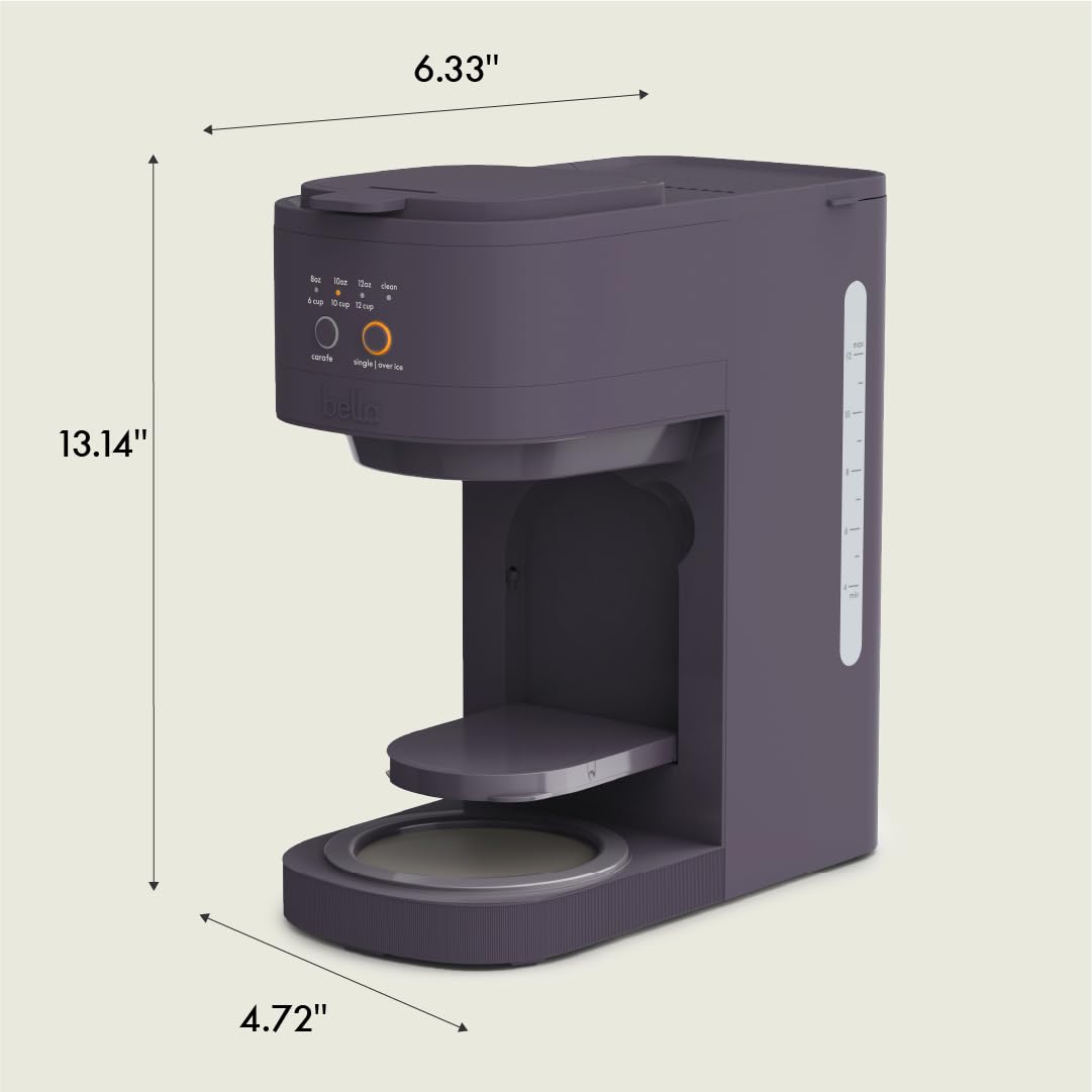 BELLA VersaBrew 2-in1 Coffee Maker, K-Cup compatible, Brew 3 Sizes Carafes & Single Serve Cups, Dishwasher Safe Reusable Filter & Filter Holder, Iced Coffee Function, 60oz Tank, Blossom