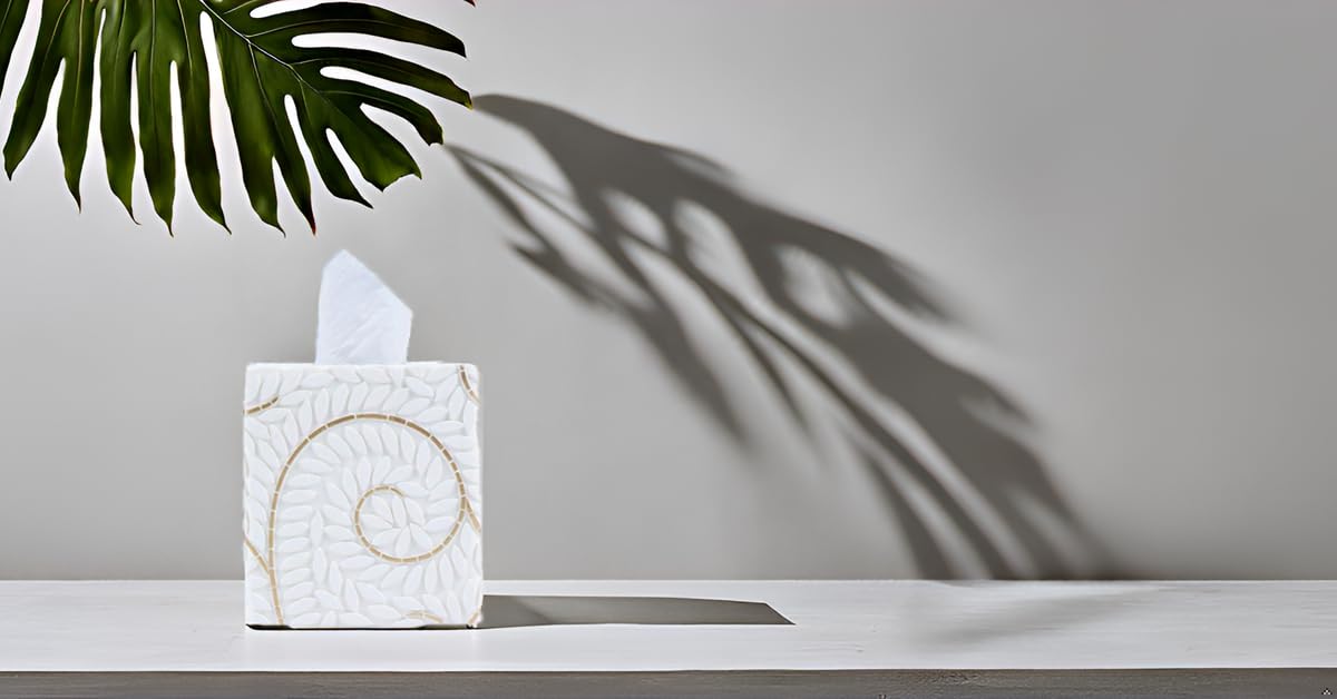 Hymmah Square Tissue Box Cover Holder with Tray,Unique Cube Design Tissue Dispenser Cover Decor for Vanity Counter Tops Also Great for Bedroom and Living Room