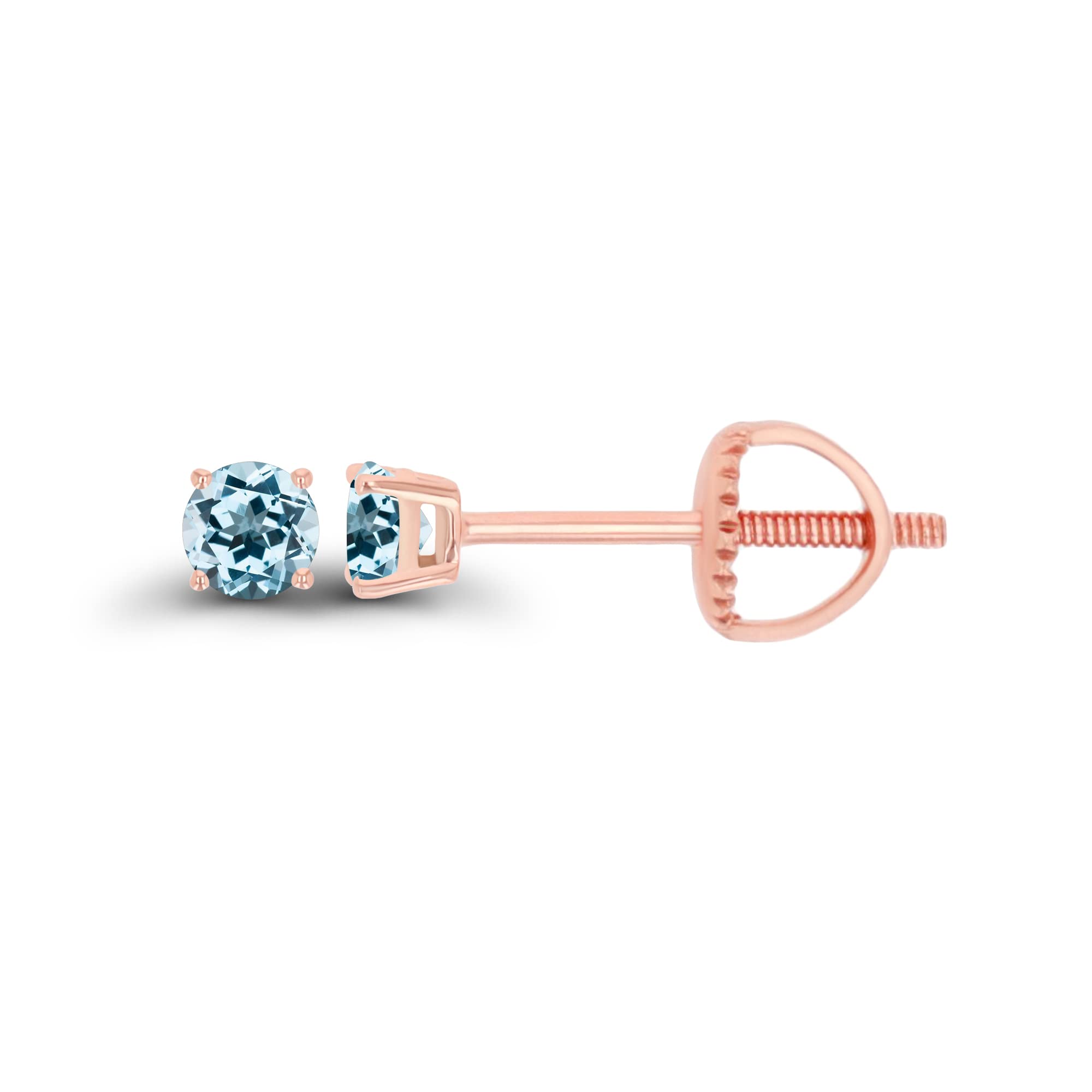 14K Gold Plated 925 Sterling Silver Hypoallergenic 3mm Round Genuine Birthstone Solitaire Screwback Stud Earrings