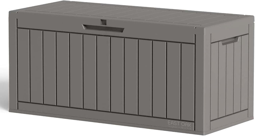 EAST OAK Outdoor Storage Box, 150 Gallon Deck Box, Large Resin Storage Bin for Patio Cushions, Gardening Tools, Lockable, Waterproof and UV Resistant, Grey