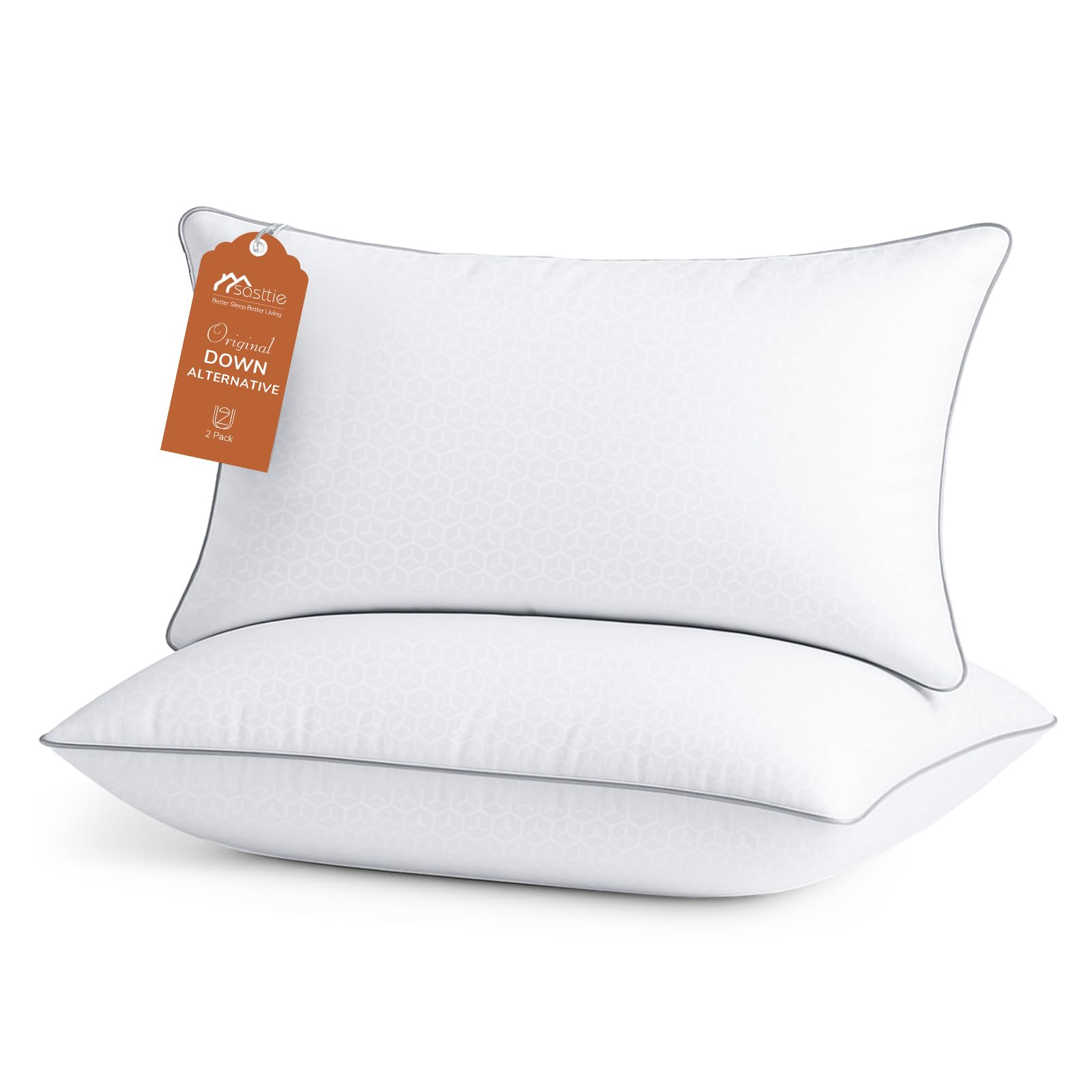 Sasttie Firm Pillows Standard Size Set of 4, Full Size Bed Pillows for Side, Back, and Stomach Sleepers - Oeko-Tex Certified Down Alternative Plump Filling - Hotel Quality and Machine Washable, 4 Pack