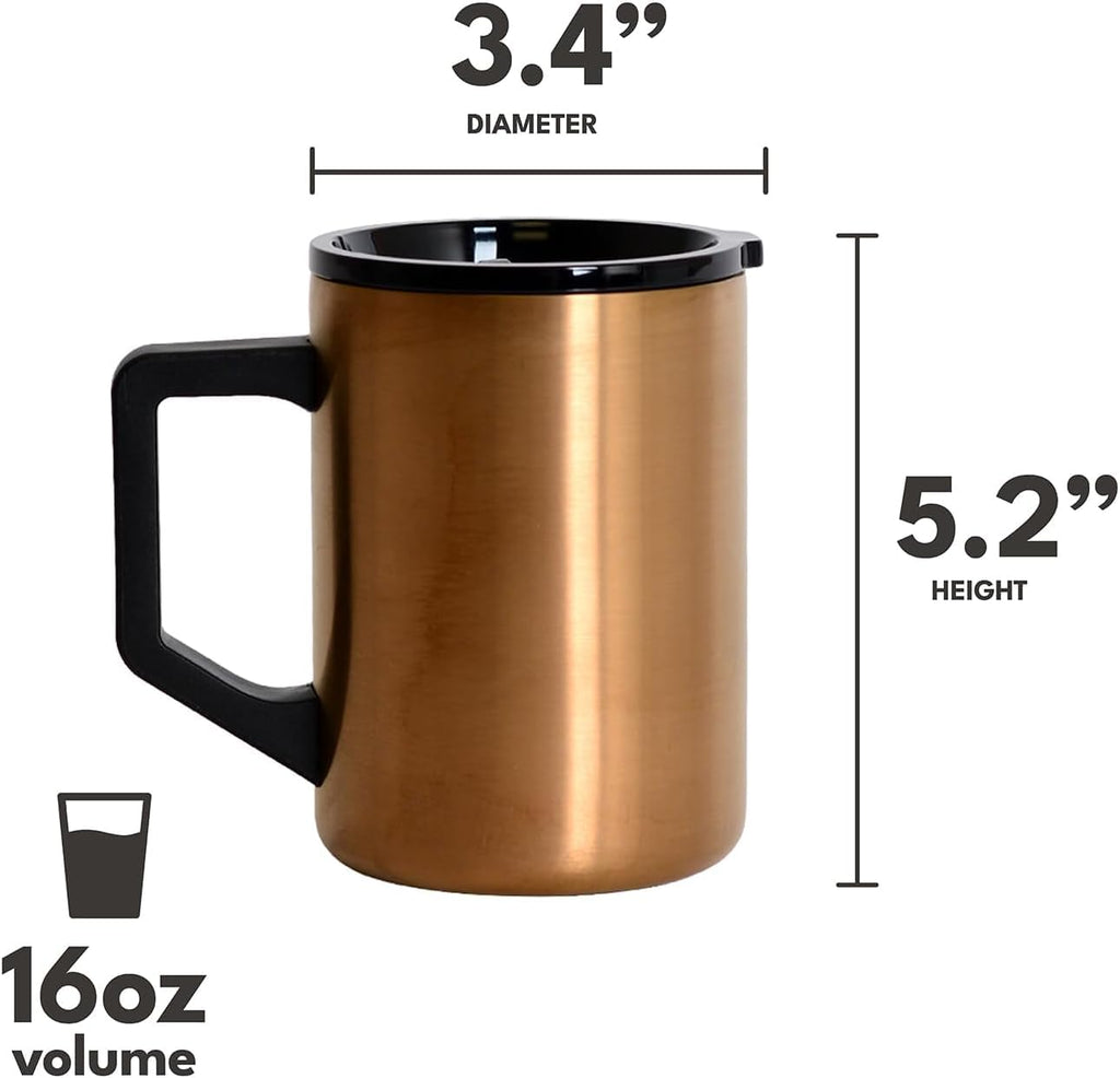 Elemental Insulated Coffee Mug - Triple-Wall Stainless Steel Summit Travel Cup for Hot and Cold Drinks - Thermal Coffee Mug with Lid and Handle for Camping, Office & Travel 12oz - Black