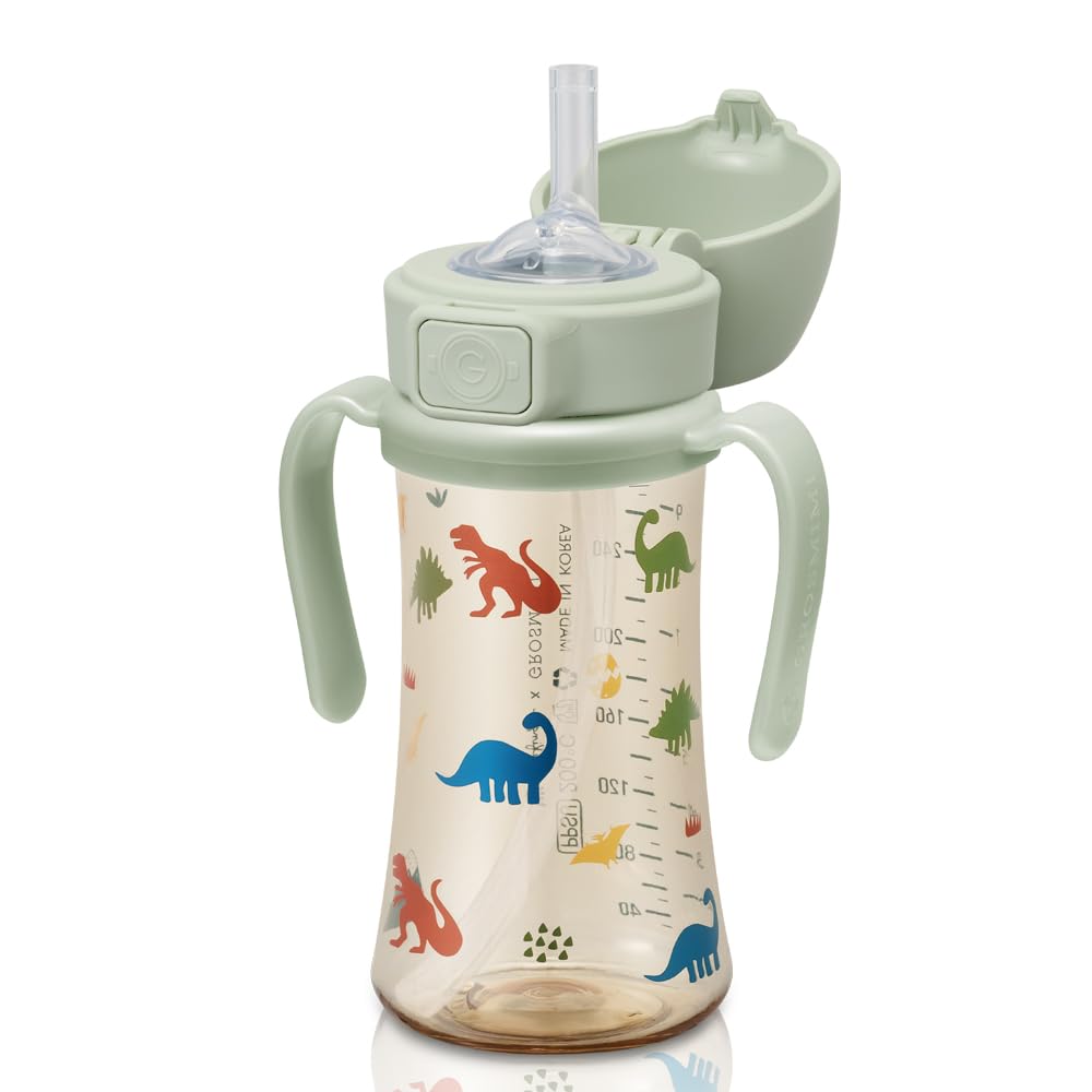 GROSMIMI PPSU Baby Straw Cup Stage 2, 12M+, Spill-Proof, 10oz (Air Balloon)