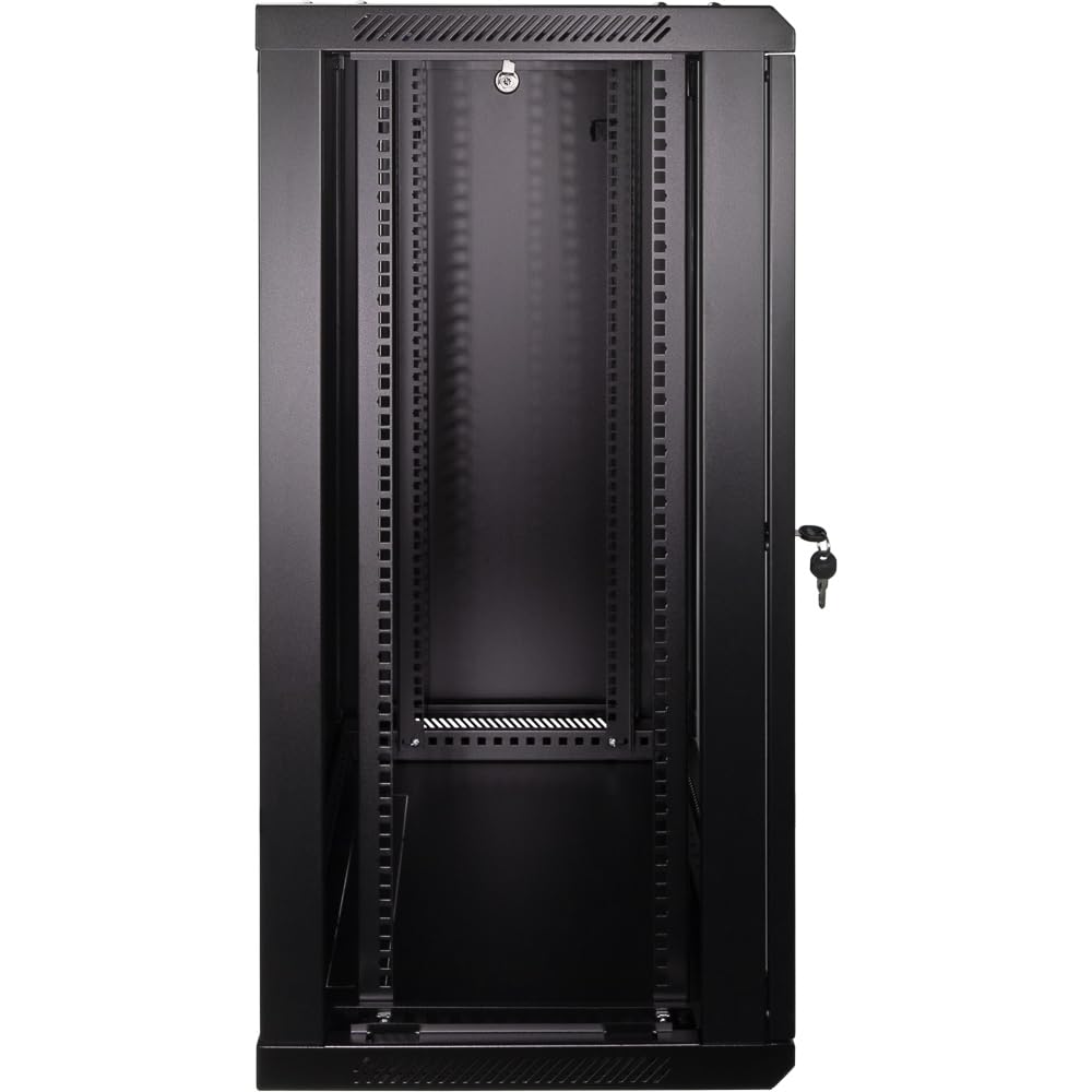 NavePoint 12U Server Rack Enclosure - 23.6” Deep, Wall Mount Network Cabinet with Locking Glass Door for 19” IT Equipment, Network Rack with 2 Fans, Removable Side Panels, Black