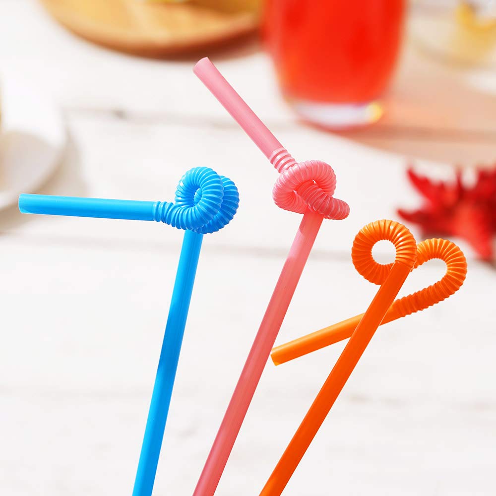 100 Pcs Colorful Plastic Long Flexible Straws.(0.23''diameter and 10.2"long)