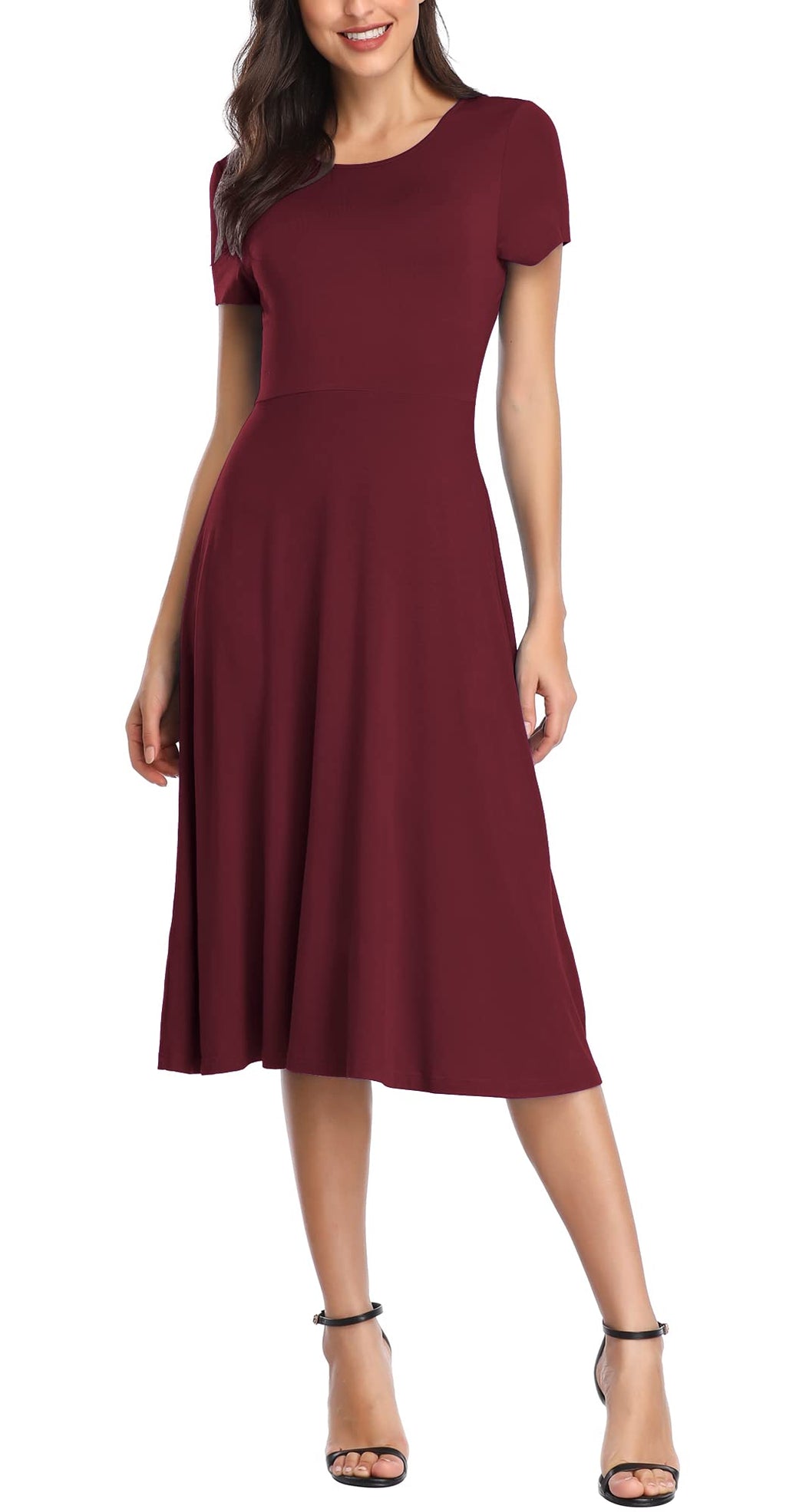 Urban CoCo Women's Vintage Short Sleeve High Waist Flared Midi Casual Summer Dress