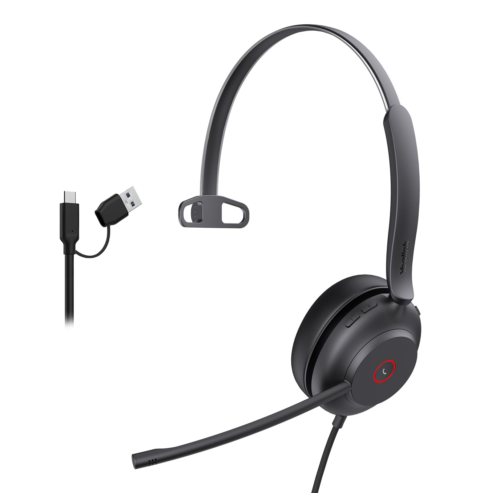 Yealink USB Wired Mono Headset,UH37 Computer Headset with Noise Cancelling Microphone,USB-A/C Call Center Headset for Teams,Zoom,Computer PC Laptop