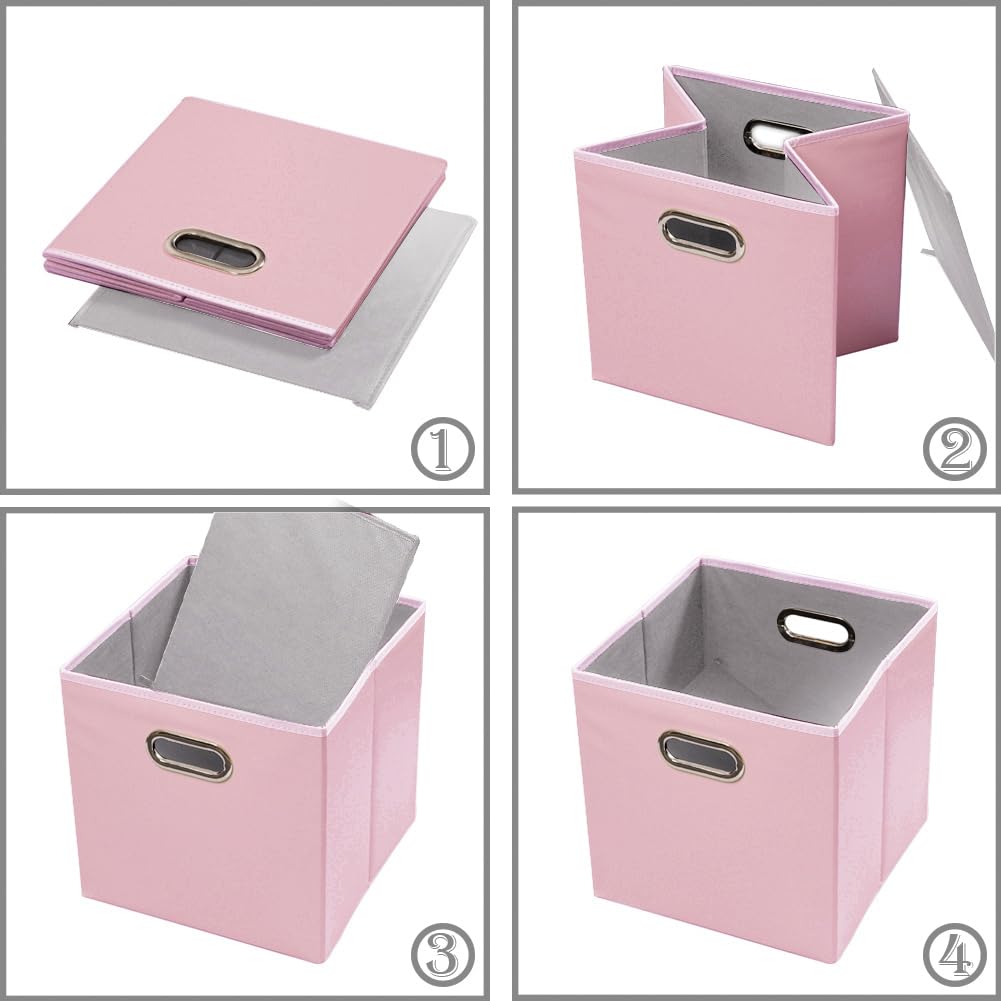 PRANDOM Leather Foldable Cube Storage Bins 11x11 inch [4-Pack] Fabric Storage Baskets Cubes Drawer with Cotton Handles Organizer for Shelves Nursery Closet Bedroom Clothes Black