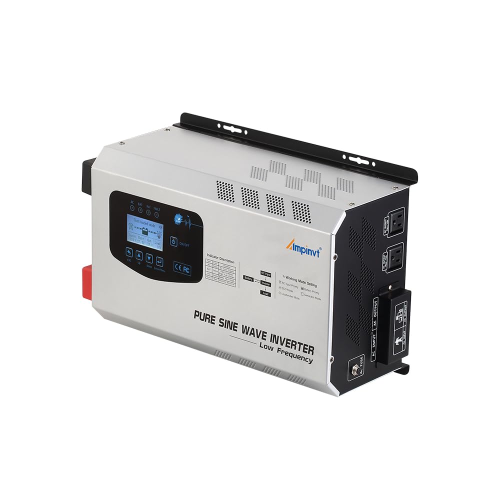 Ampinvt 800W Pure Sine Wave Inverter with AC Charger, DC 12V to AC 120V Output,UPS Backup Power Low Frequency Inverter for Lithium, Sealed,AGM, Gel,and Flooded Batteries