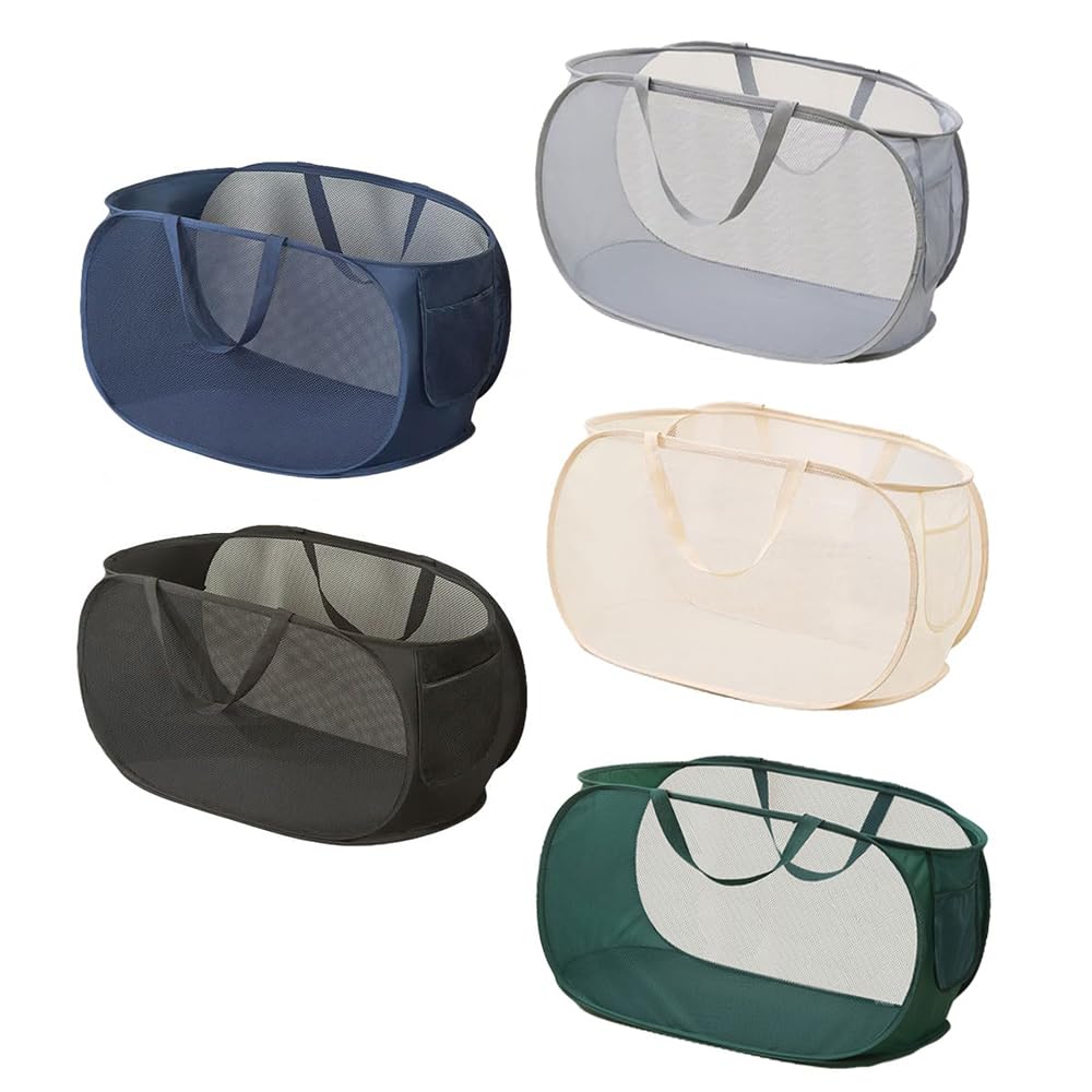 4Pcs Beige Canvas Laundry Hamper, Foldable Pop-up Mesh Basket, Large Capacity, Opening Design, Side Storage Bag, Versatile Use-Home, Camping, Dorm, Hotel, Travel