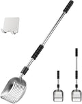 Depets Cat Litter Scoop, Metal Litter Scooper with Deep Shovel, Detachable Long Handle Cat Litter Sifter with Holder, Large Durable Cat Litter Shovel with Foam Pad Grip for Easy Sifting