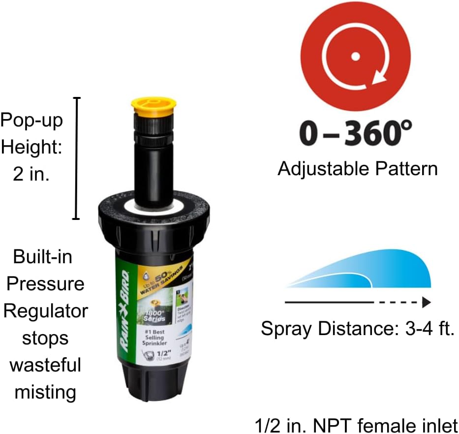 Rain Bird 1802AP4PRS PRS Professional Pop-Up, Full Circle, 3-4 Feet, 2"