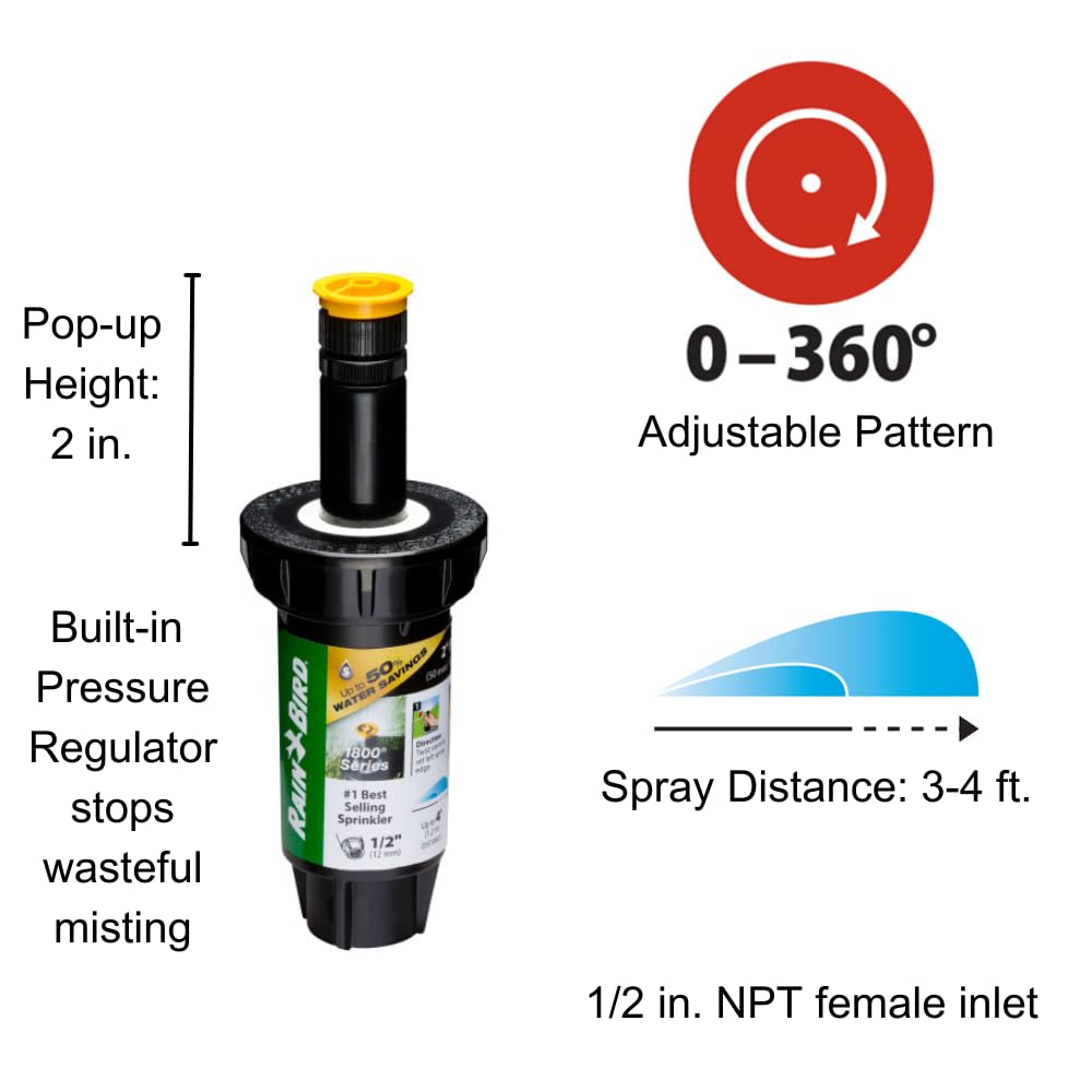 Rain Bird 1802AP4PRS PRS Professional Pop-Up, Full Circle, 3-4 Feet, 2"