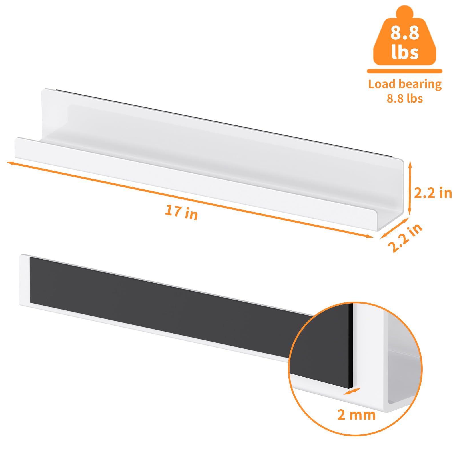 Magnetic Book Shelf for Whiteboard, Reusable Acrylic Book Display Shelf with Strong Adsorption Capacity, Magnetic Book Holder for Classroom Refrigerator Office Teacher Kids, Black