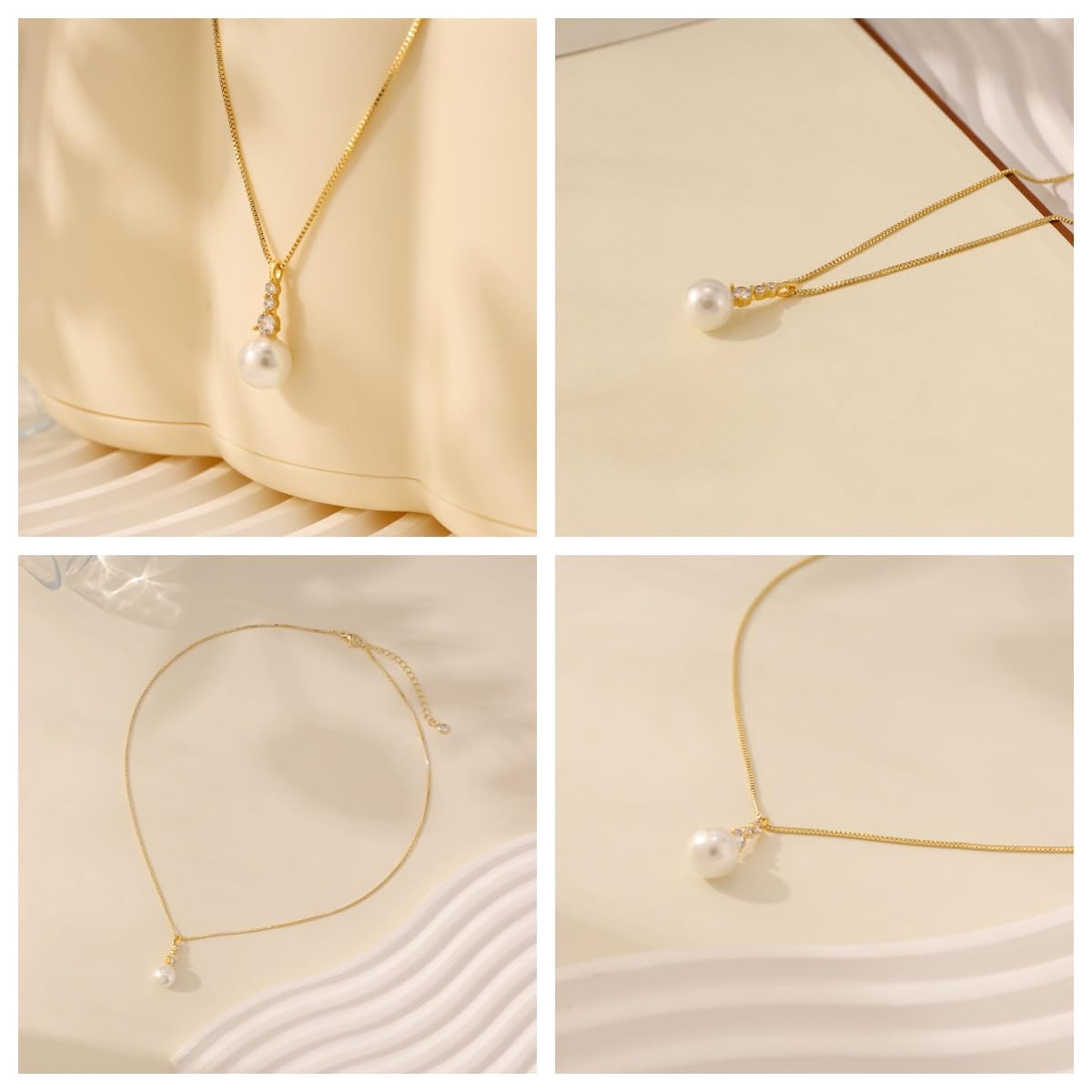 Pearl Necklace for Women Trendy,14k Gold Plated Necklace Dainty Wedding Necklace Small Cute Choker Necklace Gold Prom Drop Necklace Vintage Waterproof Jewelry for Women Prom Jewelry Fashion Gifts
