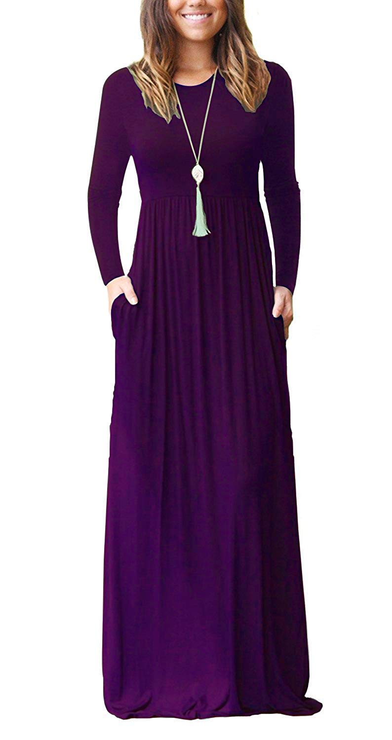 AUSELILY Women's Classic Long Sleeve Dress Loose Plain Long Casual Maxi Dresses with Pockets 2026