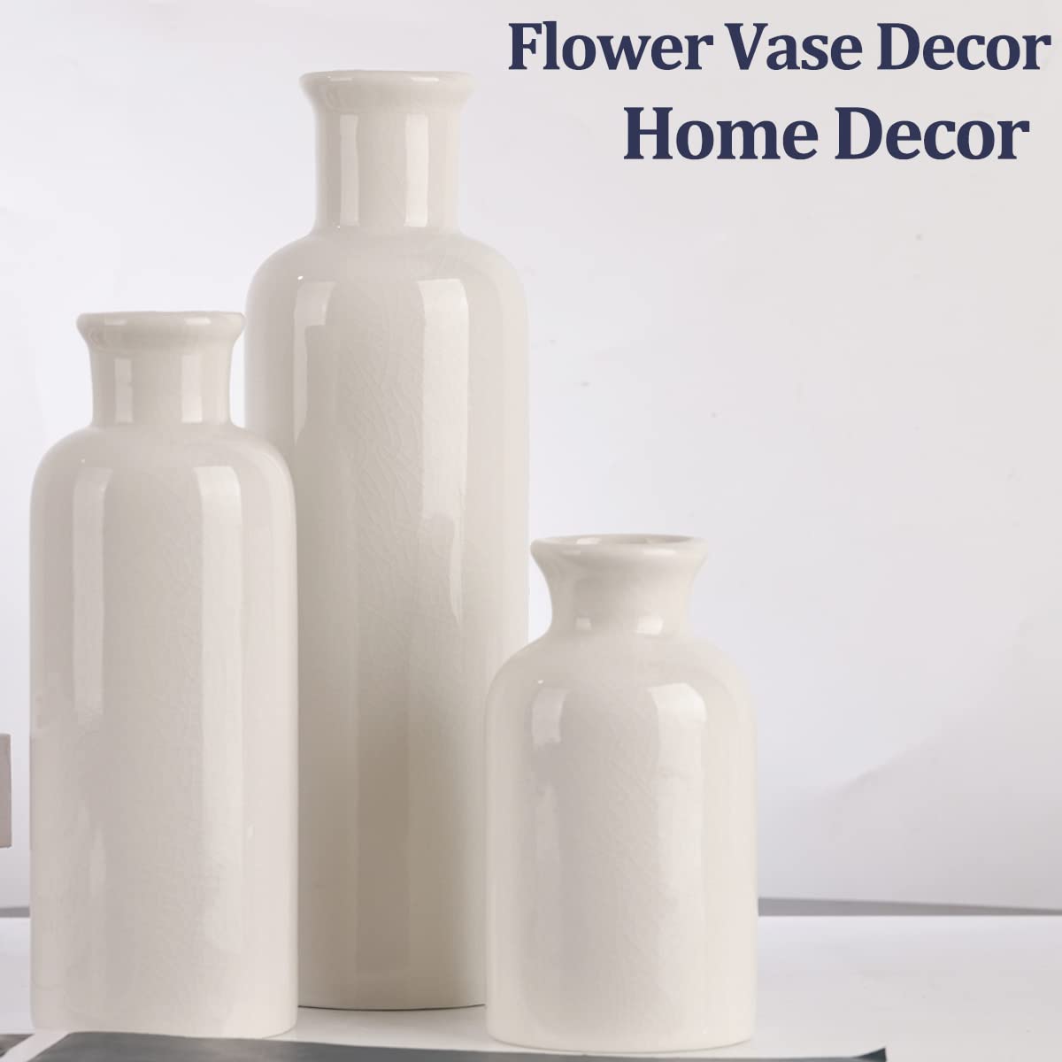 Ceramic Vase Set - 3 Ceramic Small Vases, Farmhouse Country Flower Vase Home Decor, Living Room Decoration, Table Decoration, Fireplace Decor, and Entrance Decorations Centerpieces