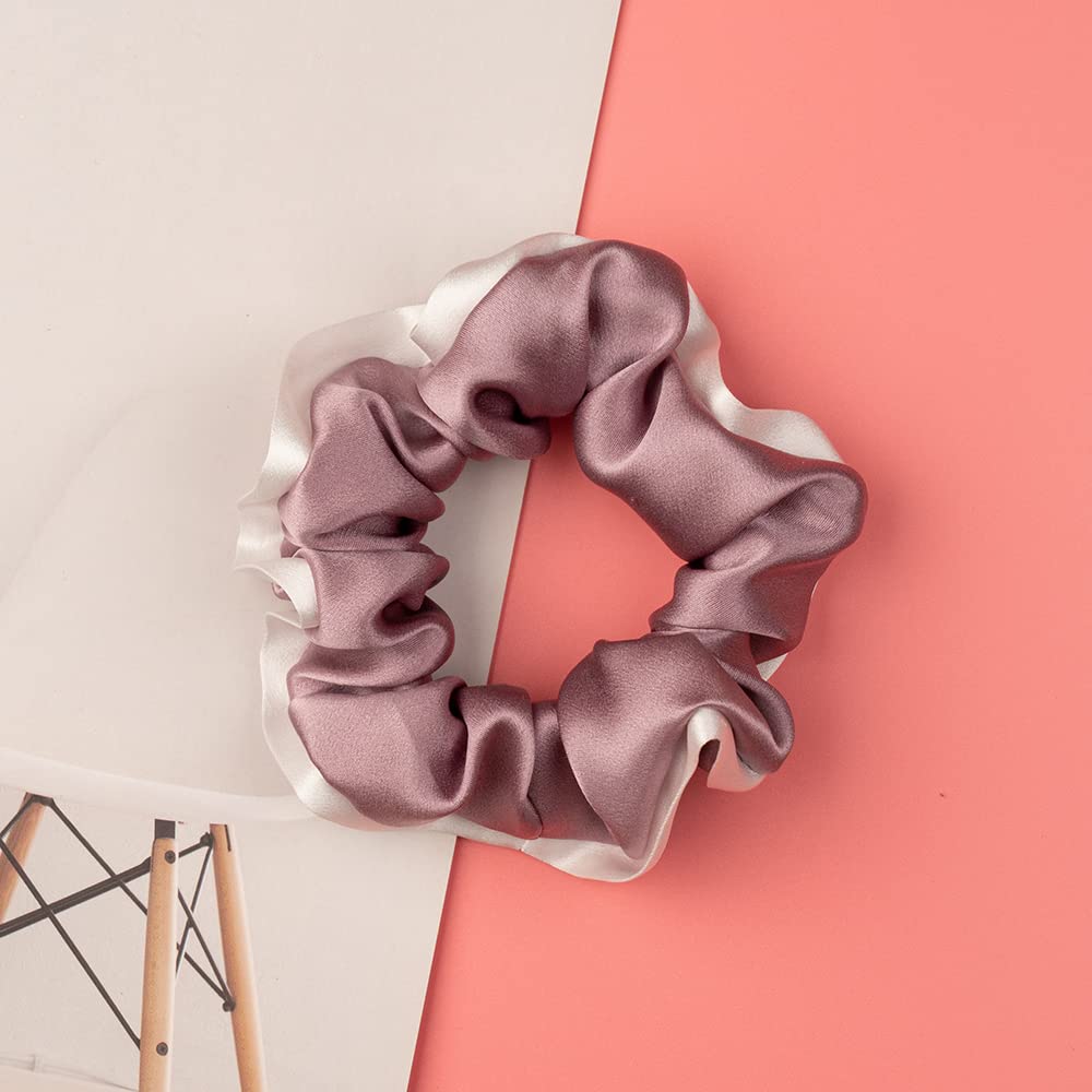 Silk Scrunchies for Hair 100% Mulberry Silk Hair Ties（Silver gray, Dark gray, Pink）