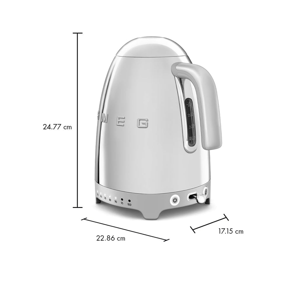 SMEG Variable Temperature Electric Kettle 1.7L (7 Cup), Stainless Steel Tea & Coffee Kettle, Fast Boil, Adjustable Temp 122°F–212°F, Keep Warm, Auto Shut-Off, 360° Base, Retro Style-Black