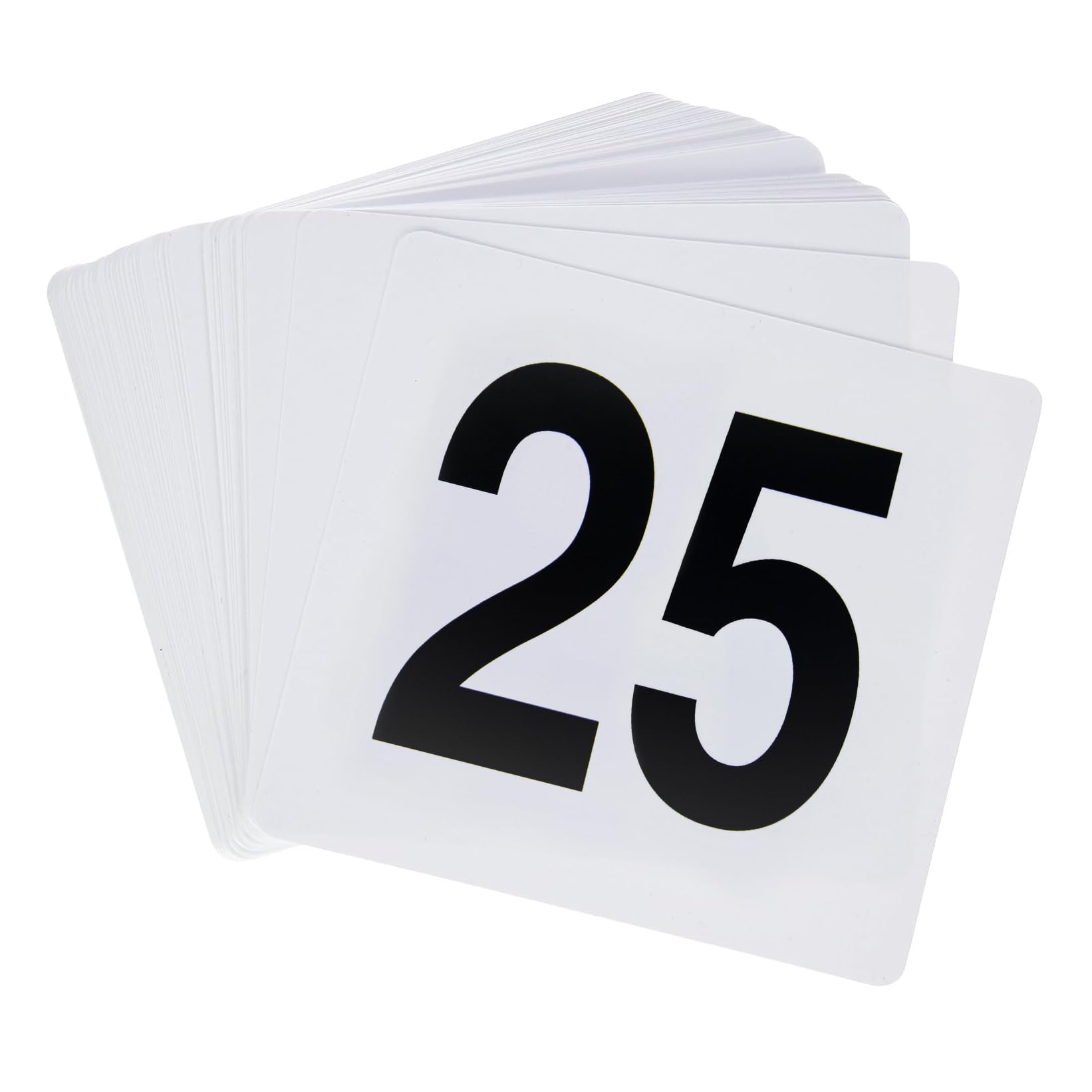 New Star Foodservice 23145 Double Side Plastic Table Numbers, 1 to 25, 4" x 4", Light Grey on Black